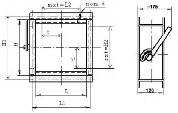 Конструкция и габаритные размеры заслонок АЗД 193